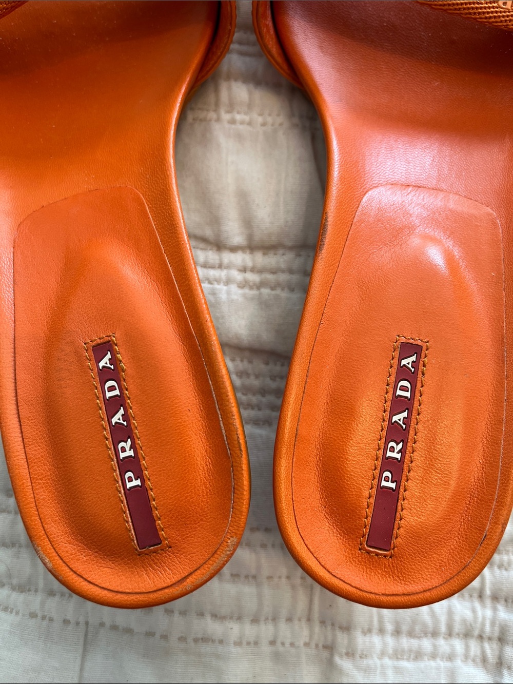 Prada Orange Fabric Strap Slide Sandals - Picture 5 of 7